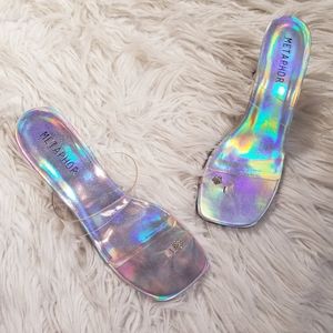 Metaphor Square Toe Clear Irridescent Sandals